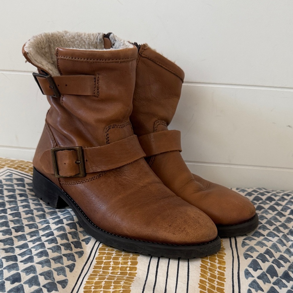 Brown Leather Ankle Boots with Buckle